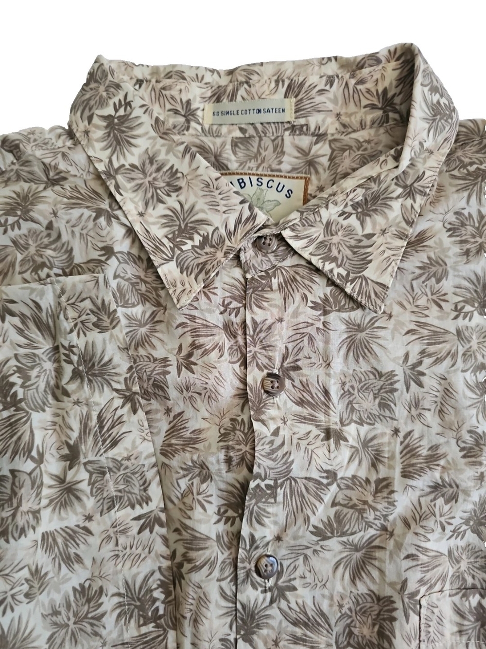 Vintage Hibiscus Hawaiian Aloha Shirt Men's XXL Floral Beige 100% Cotton Sateen